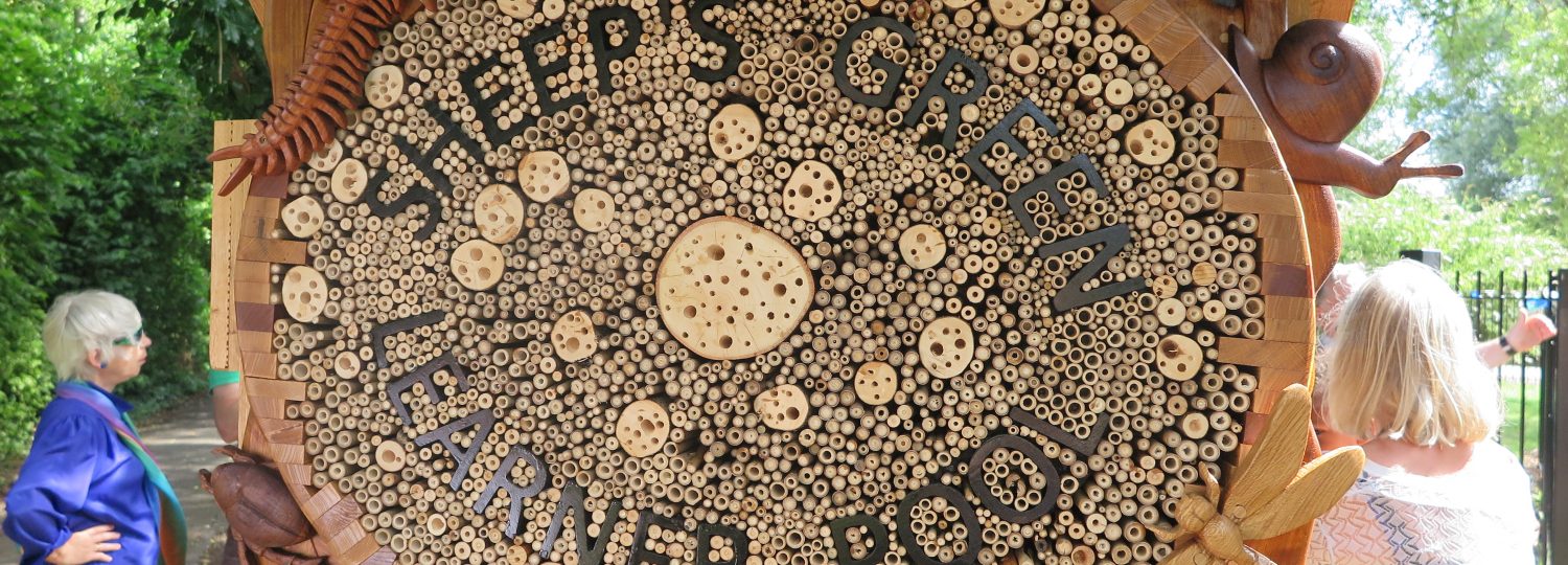 Close up of the front of the sculpture made from bamboo to create a bug hotel