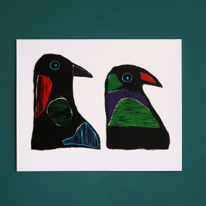 Original lino-print - Two Birds