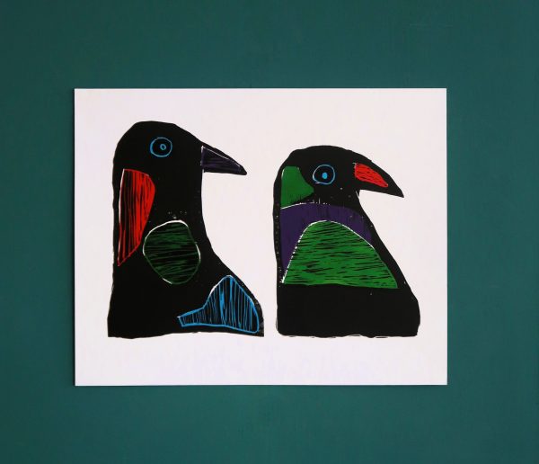 Original lino-print - Two Birds
