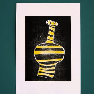 Original lino-print - Coloured Vase