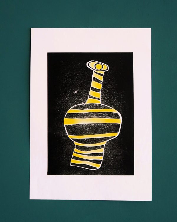 Original lino-print - Coloured Vase