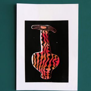 Original lino-print - Red Vase