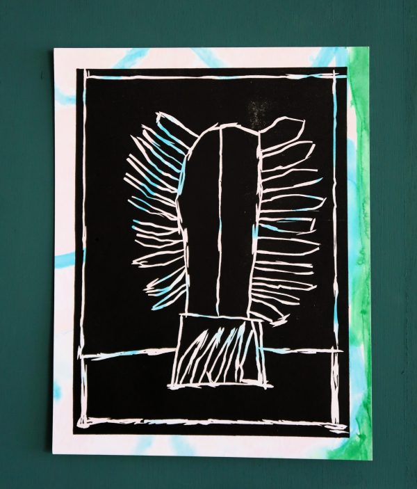 Original lino-print - Cactus
