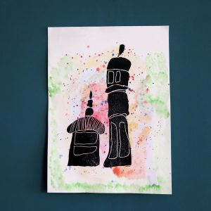 Original lino-print - Lantern & Shrine