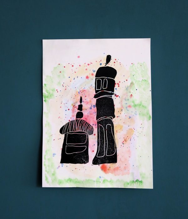 Original lino-print - Lantern & Shrine